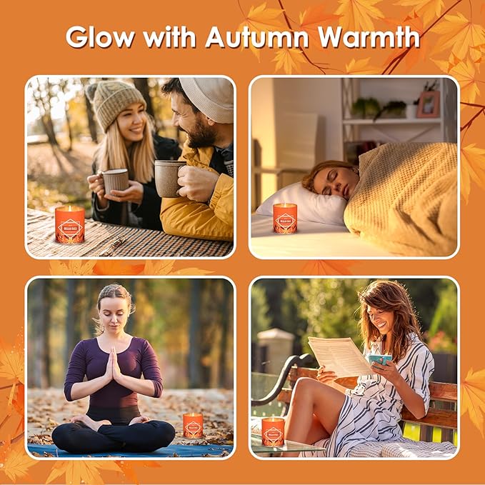 Fall Scented Candle – Hello Fall Soy Candle 9oz, 50 Hour Burn, Non-Toxic Autumn Decor, Holiday Gift for Women & Men