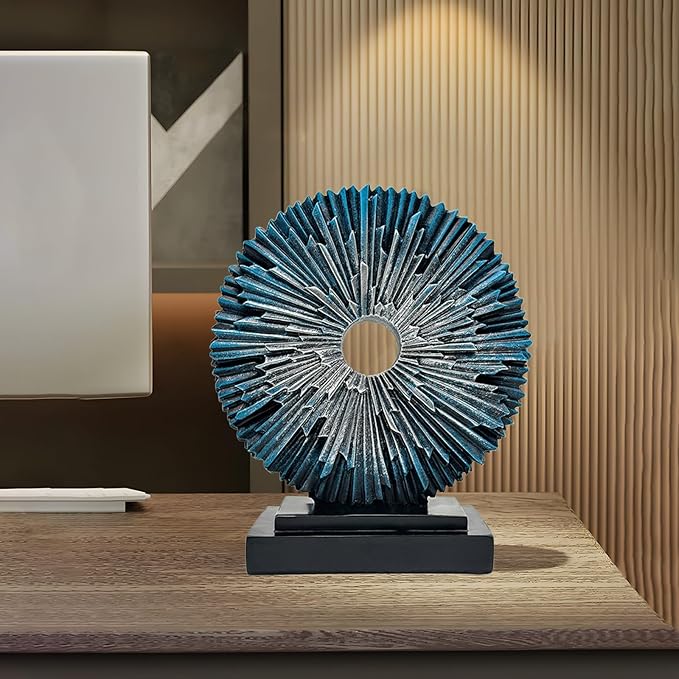 Abstract Statue for Home Decor,Office Desk Sculpture for Men,Creative Round Line Ornament for Bookshelf,Modern Decorative Sculpture,Bedroom,Livngroom,Table(Blue)