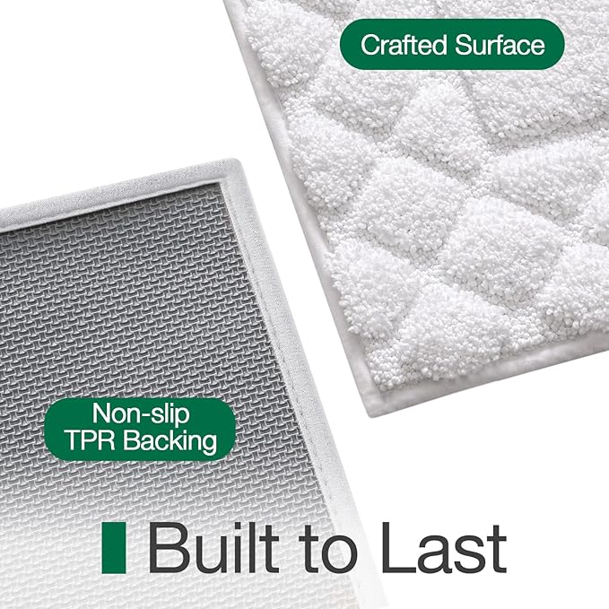 LUMI Bathroom Rugs, Ultra Soft Absorbent Bath Mat for Shower, Non Slip Washable Bath Rugs with Rubber Backing, Microfiber Plush Quick Dry Floor Mat for Bathtub, Floor, White, 17x30