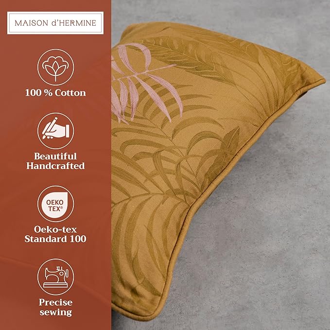 Maison d' Hermine Decorative Pillow Covers 12x20 Inch Rectangle 100% Cotton Throw pillow Covers with invisible Zipper Cushion Case for Living Room Couch, Chair, Sofas, Bedroom, Home (Creole - Caramel)