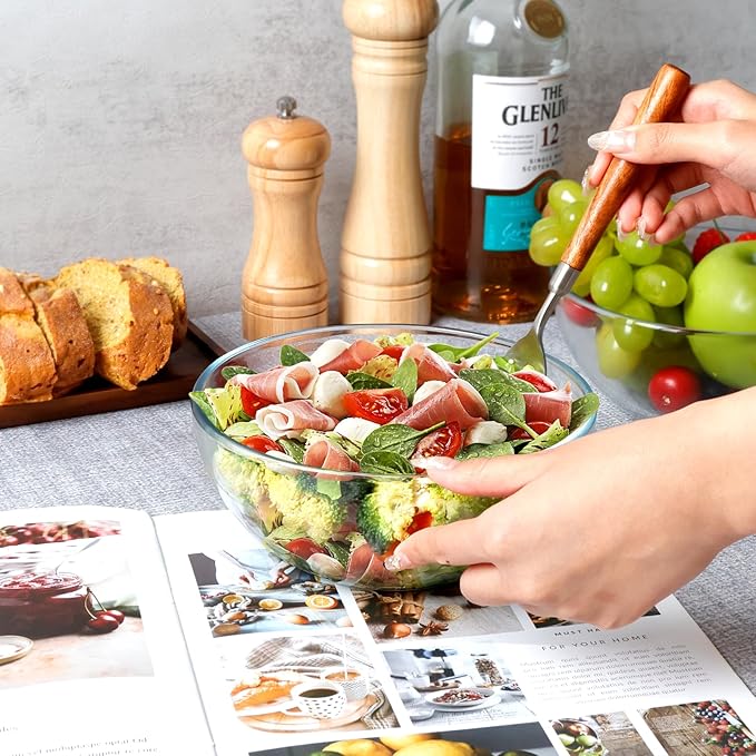 NUTRIUPS 7 Inch Medium Glass Prep Bowls, Tempered Glass Bowl Set of 4 Microwave and Oven Safe (7 inch, Set of 4)