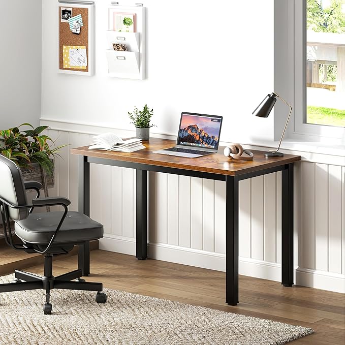 Rustic Brown 31.5 inch Sturdy Writing Desk for Small Spaces, Teens & Study - Black Metal Frame