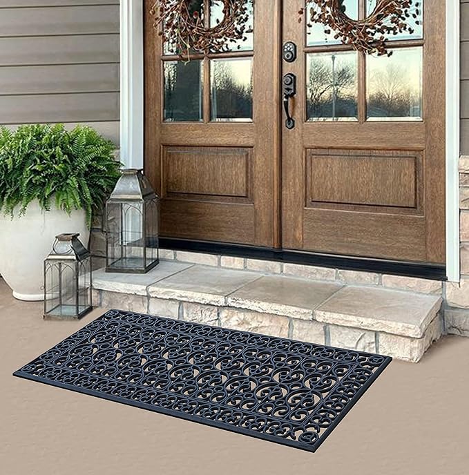 A1HC 3 Pieces Set Rubber Grill Matching Doormat, for Front, Patio & Garage Entrance, Scrapes Shoes Clean of Dirt & Grime, Heavy Duty for Indoor Outdoor 3-Pieces(Complete Home Set 24x39, 24x57, 30x60)
