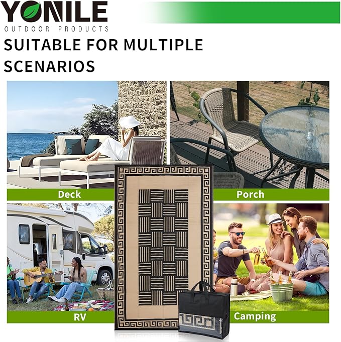 Outdoor Rug 8x10 ft Waterproof, Reversible Outdoor Plastic Straw Rug for Patios Clearance, Outdoor Area Rug Carpet RV Mat for Camping Backyard Deck Porch