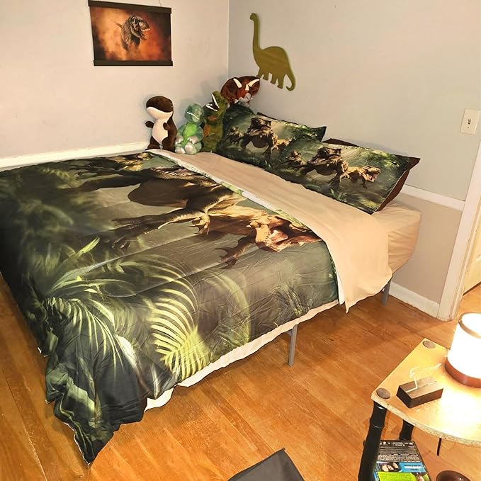Kids King Size Dinosaur Comforter Set for Boys 3 Pieces Soft Lightweight Dinosaur Bedding Set Bed in a Bag Breathable Boys Twin Comforter Set with 1 Comforter and 2 Pillowcases