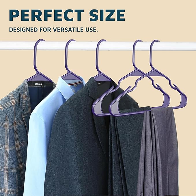 Plastic Clothes Hangers – Heavy Duty Hanger Set, for Organizing Clothes, Dresses, and Coat, Holds Up to 5 lbs, Space-Saving Hangers with Non-Slip Shoulder Grooves, Pack of 20, Purple