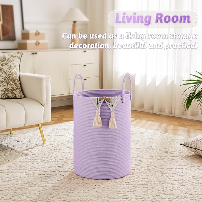 Laundry Basket,Woven Cotton Rope Laundry Hamper,80L for Decorative Storage of Dirty Clothes,Toys and Blankets in Bathroom,Baby Room and Living Room