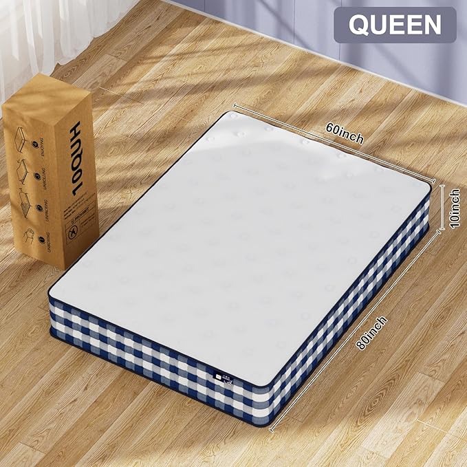 Queen Mattress 10 Inch, Memory Foam Mattress with Pocket Spring, Soft & Comfortable Medium Firm, Motion Isolation, Pressure Relief, CertiPUR-US Certified (80"*60"*10")