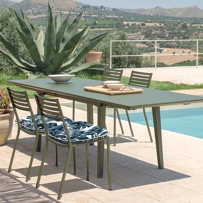 Set of 4 Outdoor Chair Cushions with Ties,Water Repellent Patio Chair Pads 17"x 16" for Outdoor Furniture,Round Corner Seat Cushions for Garden Yard Kitchen Palm Blue