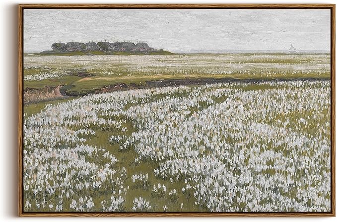 InSimSea Framed Canvas Wall Art Vintage Decor, Classical Grassland Paintings Large Wall Art, Meadow Full of Flowers Wall Hanging Decor for Living Room Farmhouse Bathroom, 20"x30"