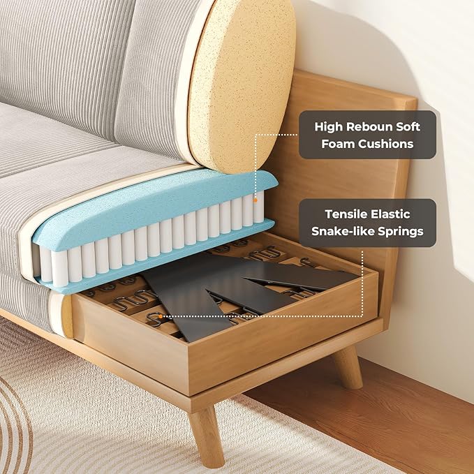 Vesgantti 68" Loveseat Sofa Light Grey, Comfy Corduroy Couch with Spring Cushion and Solid Wood, Modern Deep Seat for Bedroom, Living Room, Office