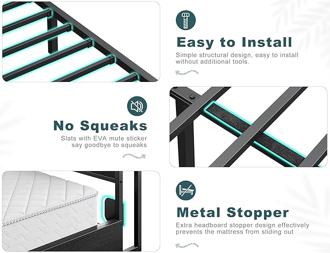 EnHomee Full Size Bed Frame with 6 Storage Drawers Full Bed Frame with Headboard, Storage Bed with Charging Station, No Noise,No Box Springs Needed,Black