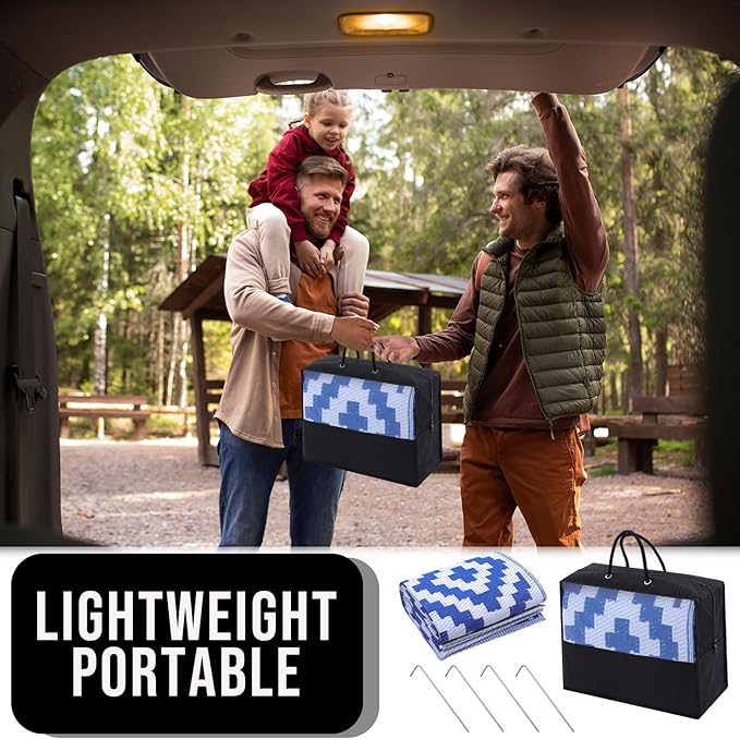 OLANLY Waterproof Outdoor Rug 6x9 ft, Outdoor Plastic Straw Rug for Camping, RV Mat Outside, Outdoor Carpet for Porch, Deck, Backyard, Balcony, Picnic, Blue & White