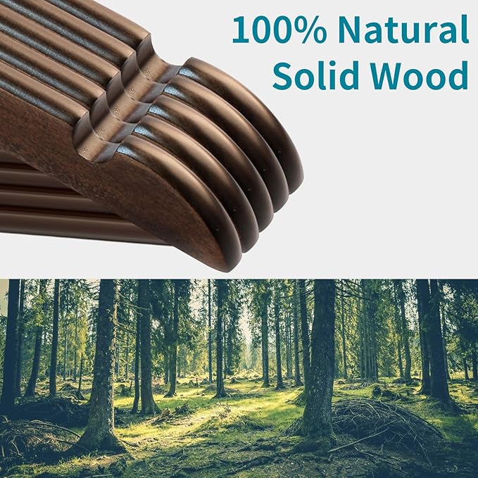 20 Pack Wooden Coat Hangers, 360° Swivel Hook, Suit Hangers with Anti-Slip Notches, for Jackets, Shirts, Dress, Dark Walnut, UAWY0520H