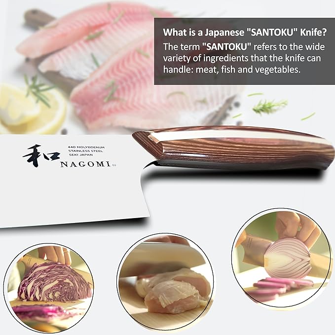 NAGOMI] 7-Inch All-Purpose Knife for Meat, Fish, Vegetables | Professional-Quality Japanese SANTOKU Kitchen Knife with Ergonomic Handle | Stainless Steel Ultra Sharp | Gift Box