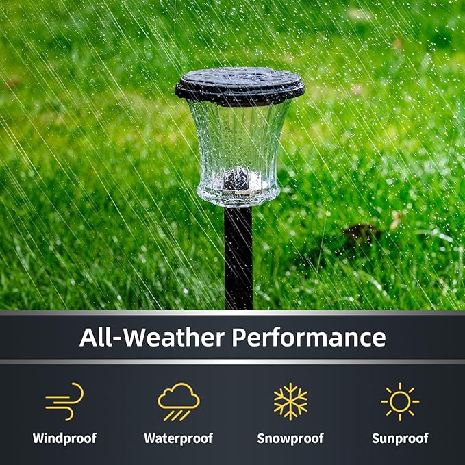 Glass Solar Pathway Lights Outdoor Waterproof, Decor Landscape Lighting with Modular Design, 3000K LED, Auto On/Off Solar Stake Light for Yard Garden Driveway Walkway Lawn, Warm White (3 Pack)