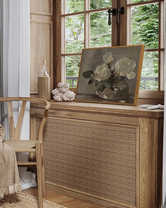 InSimSea Vintage Flower Canvas Wall Art Framed Wall Decorations, Mid Century Modern Wall Decor, Botanical Wall Art for Farmhouse Kitchen Office Bathroom Decor 12X16 Inch, Blumenstillleben