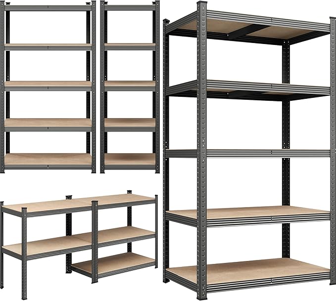 Yaheetech Standing Shelf Units, 5 Tier Storage Shelf, Heavy Duty Shelving, Adjustable Garage Shelves, Utility Rack Shelf Unit, Basement Warehouse Shed, 35.5″L × 16″W × 71" H - Dark Gray