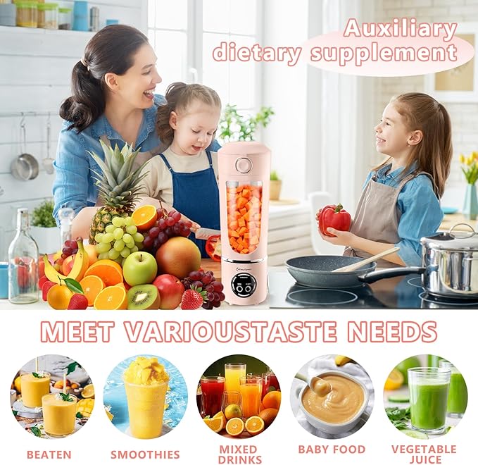 EasySpeed Personal Portable Blender,USB Type-C Rechargeable,700ml Juicer Cup,12 Stainless Steel Blades,4 Gear Modes,1500mAh Battery Capacity,Perfect for Fresh Juice at Home (Pink)