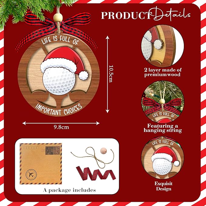 Golf Christmas Ornaments 2025 - Golf Ornaments For Christmas Tree - 2 Layer Wooden Hanging Decor For Sport Fans, Golfer, Sport Lovers, Coaches - Xmas Gifts For Golfers - Funny Golf Gifts For Men Woman