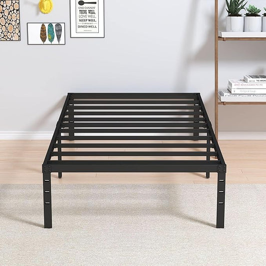 Heavy Duty Narrow Twin Bed Frame No Box Spring Needed, 14 Inch Metal Platform Narrow Twin Bed Easy Assembly, Noise Free, 30x75 Inch, Black