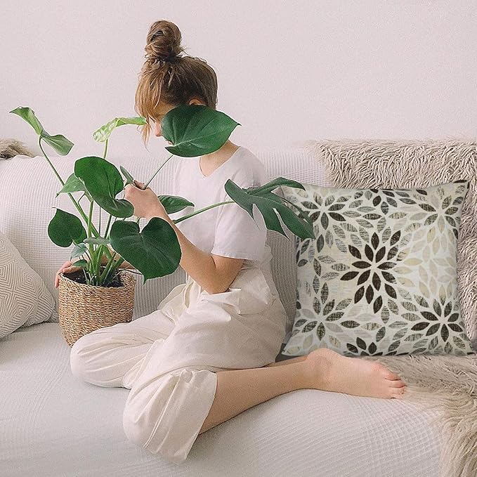 Black Grey Pillow Covers 18x18 Inch Set of 2 Summer Rust Geometric Flower Outdoor Decorative Throw Pillows Farmhouse Dahlia Pillow Case Linen Square Cushion Cover for Home Sofa Bedroom