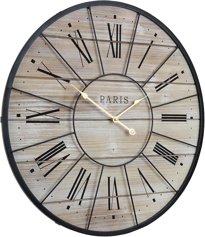 Sorbus Paris Large Wall Clock for Living Room - 24-Inch Oversized Centurian Roman Numeral Style Modern Clock - Wood Metal Decorative Analog Home Decor