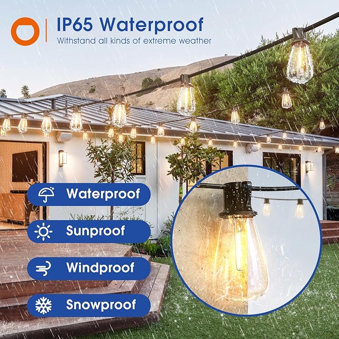 addlon 200FT(50FT*4) LED Outdoor Lights Waterproof Patio Lights with 64 Shatterproof ST38 Replaceable Bulbs(4 Spare), Dimmable Outside Hanging Light Connectable for Porch, Backyard