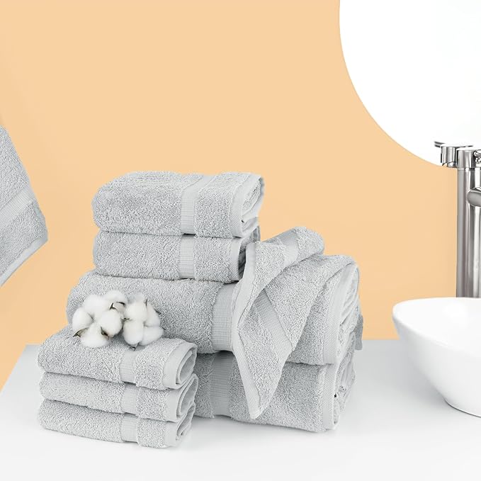 Chakir Turkish Linens Premium Cotton Absorbent Turkish Towels (8-Piece Towel Set, Silver)