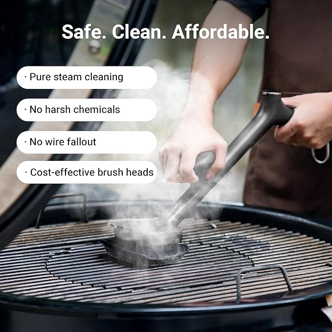 BBQ Grill Brush Bristle Free - 17" Safe Steam Grill Cleaner Brush with Scraper and 5 Brush Heads for Porcelain/Gas/Charcoal Grill Outdoor Grill Barbecue Cleaner