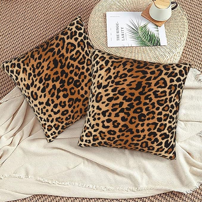 BETGINY Leopard Throw Pillow Cover 18X18 Inch Pack of 2,Cheetah Print Pillow Covers Square Cushion Faux Animal Skin Pillowscase for Bedroom Home Sofa Decoration