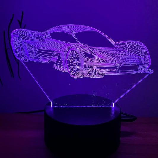 3D LED Roadster Night Light for Child, Racing Car Illusion Lamp Bedroom Decorative Nightlight Unique Gift for Kids Room Desk
