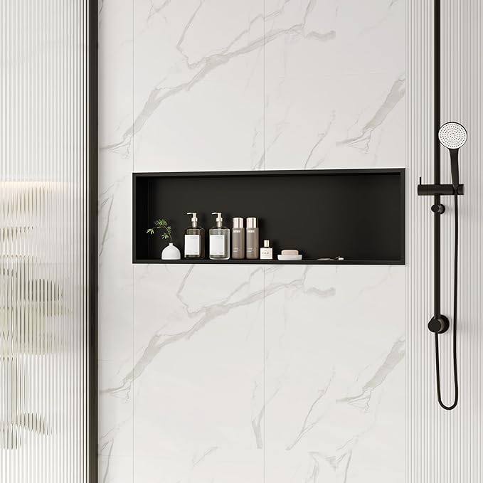 Stainless Steel Shower Niche 36" X 12", No Tile Needed Wall Niche, Recessed Shower Shelf for Bathroom Storage, Matte Black