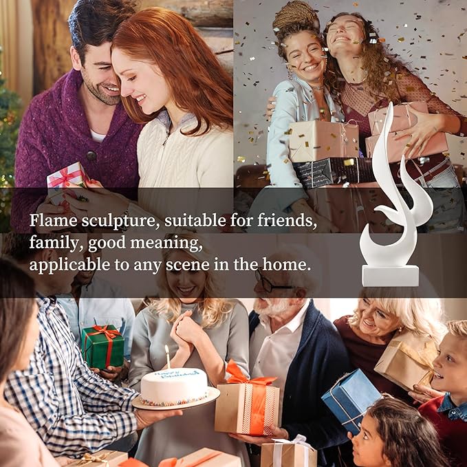 AWNR White Flame Abstract Sculpture Resin Art Statue Modern Home Decor for Living Room TV Stand Office Shelf Accents Minimalist Figurines Centerpiece Table Decorations