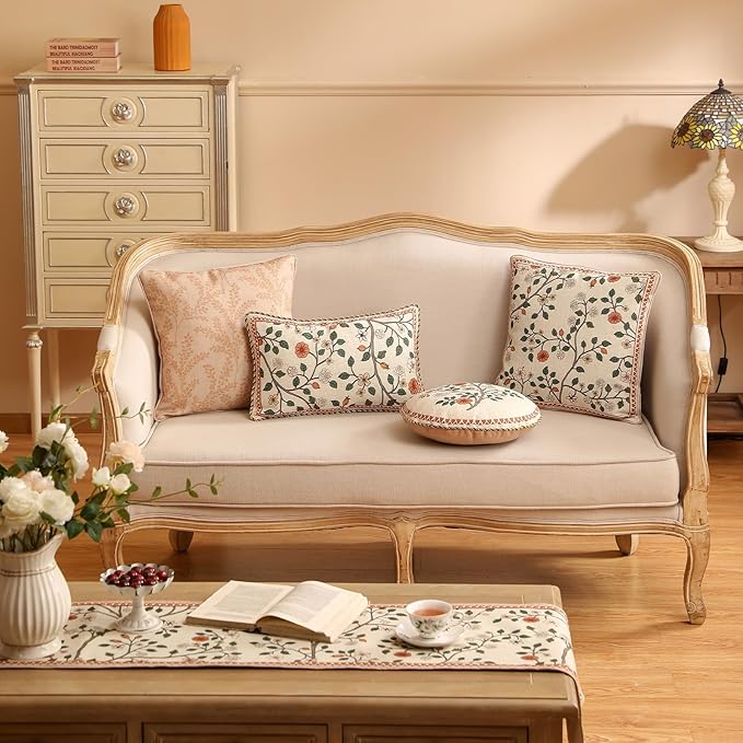 Design Linen Classic Throw Pillow Covers Diameter 16" Pack of 2, French Farmhouse Round Cushion Covers with Orange White Floral Pattern Decor Pillowcases for Bed,Living Room,Outdoor,Car