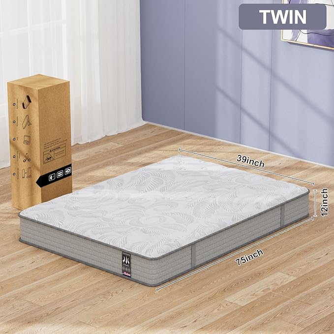Twin Mattress 12 Inch, Memory Foam Mattress with Pocket Spring, Soft & Comfortable Medium Firm, Motion Isolation, Pressure Relief, CertiPUR-US Certified (75"*39"*12")