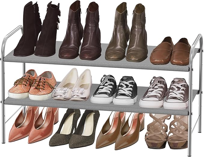Simple Houseware 2-Tier Shoe Rack Storage Organizer, Grey