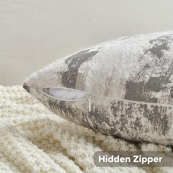 FUTEI Black White Decorative Throw Pillow Covers 24x24 Inch Set of 2,Soft Faux Cashmere Jacquard - Textured & Cozy Euro Pillow Shams,Modern Home Decor for Couch Bed Living Room