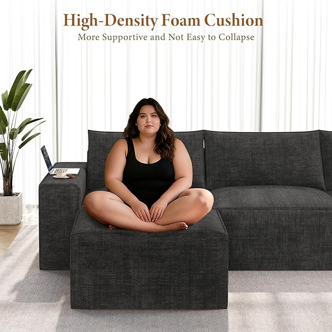 Vesgantti 143.7" Oversized Boneless Sectional Couch, Modern 6 Seater Modular Sofa with Ottoman & Deep Seat, Convertible Chenille Cloud Couches for Living Room, No Assembly Required, Dark Grey