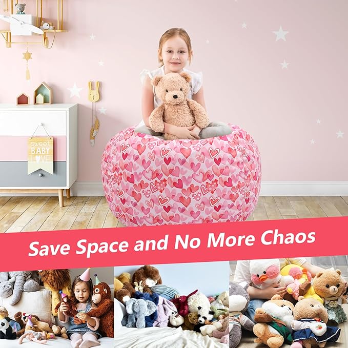 Bean Bag Chair for Kids Stuffed Animal Storage Beanbag Chairs,Toddler Toy Storage Organizer for Girls and Boys,32'' Cover Only（No Filling)