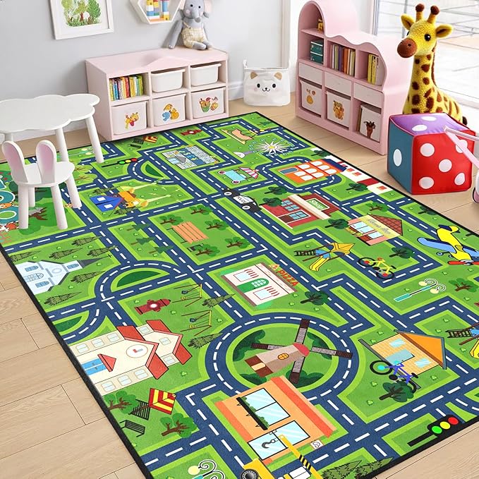 Car Rugs for Kids - Car Track Carpet for Boys Road Rug for Bedroom Road Map Carpet for Kids Toy Play Mat Farm, 4. 5x6 Feet