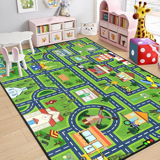 Road Map Carpet for Kids - Kids Rugs for Playroom Car Rugs for Playroom Toy Cars Play Mats for Floor City Rug Play Mat, 2. 5x4 Feet