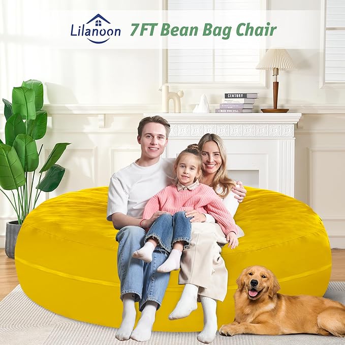 7FT Bean Bag Chair with Ultra Soft Velvet Cover Bean Bag Sofa with Memory Foam Bean Bag Chairs with Large Size Lazy Sofa for Dorm Office Living Room Bedroom Yellow 7'
