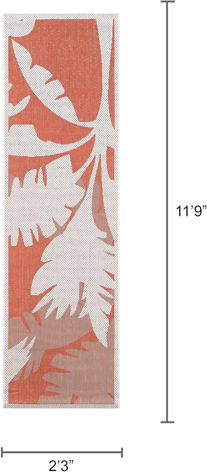 Couristan Monaco Indoor Outdoor Area Rug – Coastal Flora 2'3" x 11'9" Runner in Ivory Orange – Flatwoven, Hose Washable, Pet Friendly Rug for Patio, Porch and Home Decor