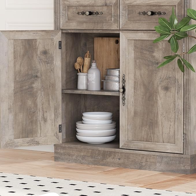 71.4" Tall Bookshelf with Drawers & Cabinet, 5-Tier Floor Standing Bookcase with Storage Doors, Adjustable Shelves & Metal Handles, 31.5" Wide Organizer for Home Office, Living Room