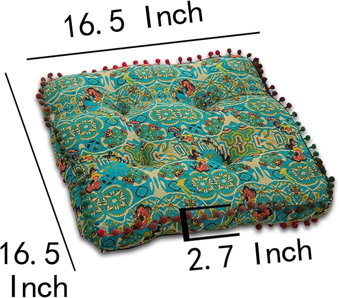 Blue Bohemian Seat Cushion,Indoor Boho Chair Cushions for Dining Chairs,Square Chair Pad,Decorative Seat Cushions for Kitchen Chairs (Blue Square A 16X16)