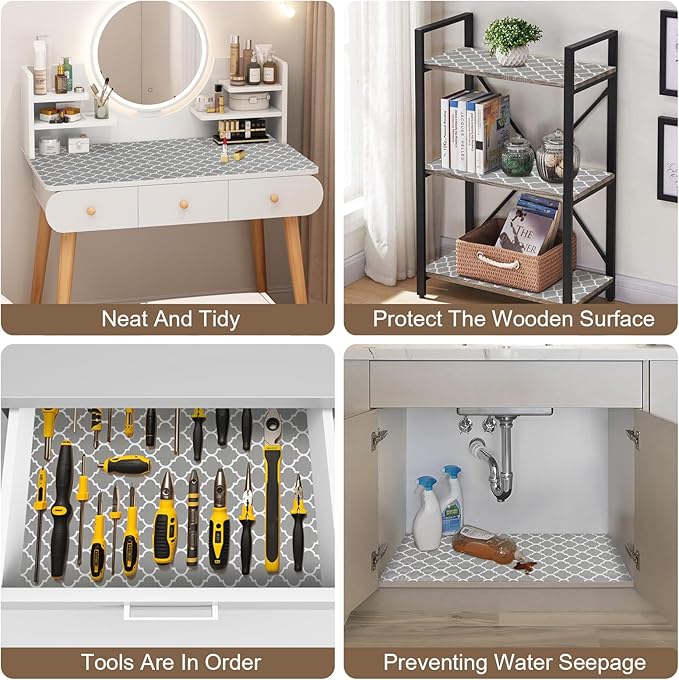 OcePor Non-Adhesive Drawer and Shelf Liner 17.5IN x 20FT，Non Slip Cabinet and Cupboard Liner, Kitchen Cabinet Liners for Shelves, Waterproof Drawer Shelf Liners for Cabinets/Bathroom Cupboard