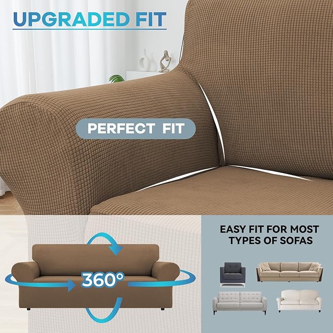 LURKA Stretch Sofa Slipcovers 1 Piece Couch Covers for 3 Cushion Couch Sofa Furniture Protector Full Sofa Covers with Elastic Bottom for Kids and Dog (Camel, Large)
