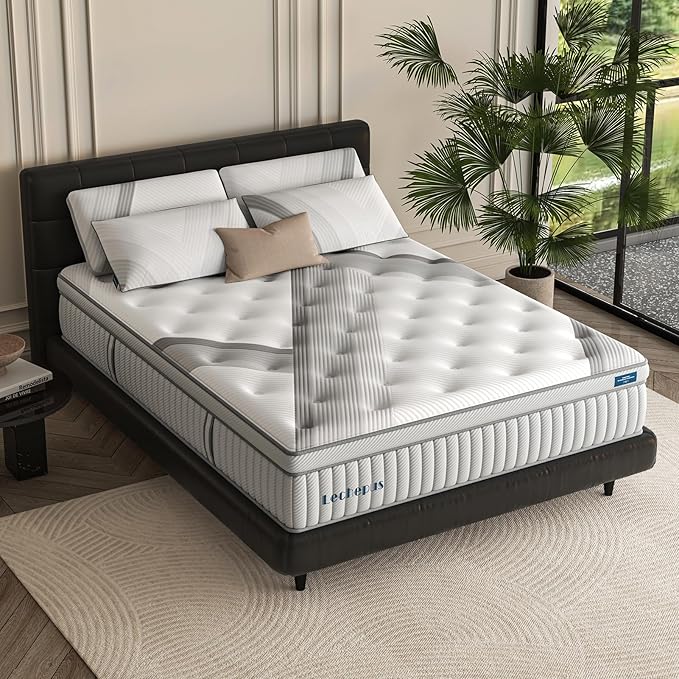 Lechpeus King Mattress,14 Inch Medium Plush Hybrid Mattress in Box,MDI Soft Memory Foam & 7-Zone Pocket Springs,Motion Isolation& Back Pain Relief,Enhanced Support King Bed,None Fiberglass