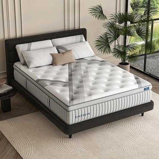 Lechpeus King Mattress,14 Inch Medium Plush Hybrid Mattress in Box,MDI Soft Memory Foam & 7-Zone Pocket Springs,Motion Isolation& Back Pain Relief,Enhanced Support King Bed,None Fiberglass